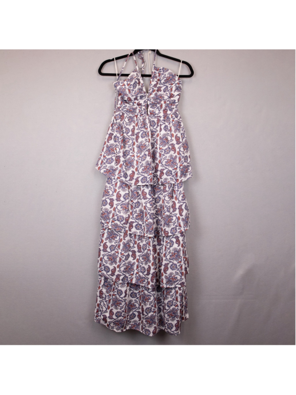 Boden blue floral ruched tiered maxi dress-2